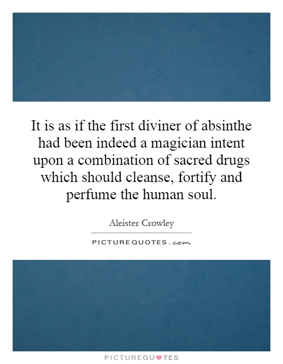 It is as if the first diviner of absinthe had been indeed a magician intent upon a combination of sacred drugs which should cleanse, fortify and perfume the human soul Picture Quote #1
