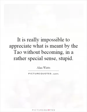 It is really impossible to appreciate what is meant by the Tao without becoming, in a rather special sense, stupid Picture Quote #1