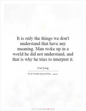 It is only the things we don't understand that have any meaning. Man woke up in a world he did not understand, and that is why he tries to interpret it Picture Quote #1