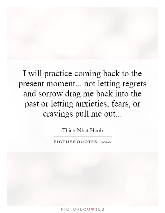 I will practice coming back to the present moment... not letting regrets and sorrow drag me back into the past or letting anxieties, fears, or cravings pull me out Picture Quote #1