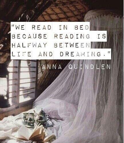 We read in bed because reading is halfway between life and dreaming, our own consciousness in someone else's mind Picture Quote #1