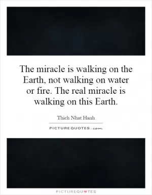 The miracle is walking on the Earth, not walking on water or fire. The real miracle is walking on this Earth Picture Quote #1