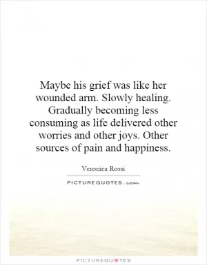 Maybe his grief was like her wounded arm. Slowly healing. Gradually becoming less consuming as life delivered other worries and other joys. Other sources of pain and happiness Picture Quote #1