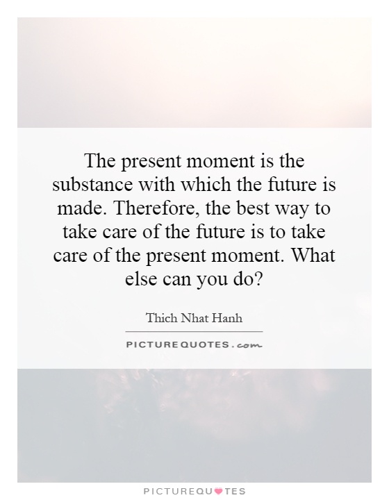 The present moment is the substance with which the future is made. Therefore, the best way to take care of the future is to take care of the present moment. What else can you do? Picture Quote #1