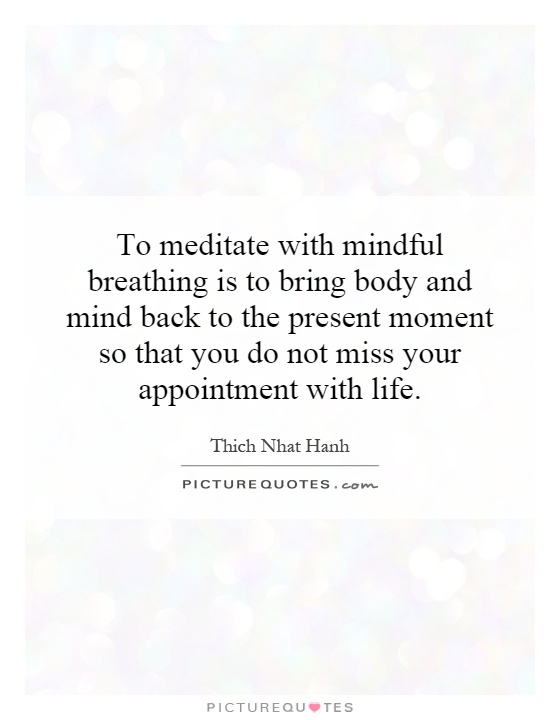 To meditate with mindful breathing is to bring body and mind back to the present moment so that you do not miss your appointment with life Picture Quote #1