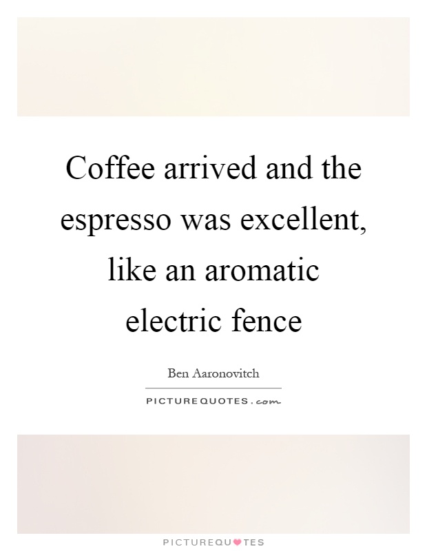Coffee arrived and the espresso was excellent, like an aromatic electric fence Picture Quote #1