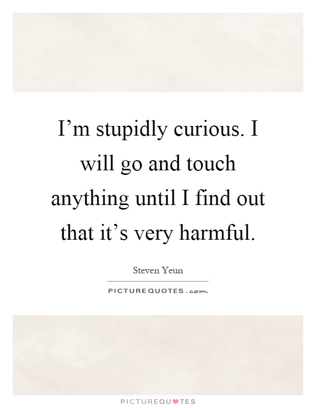 I'm stupidly curious. I will go and touch anything until I find out that it's very harmful Picture Quote #1