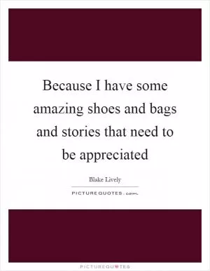 Because I have some amazing shoes and bags and stories that need to be appreciated Picture Quote #1
