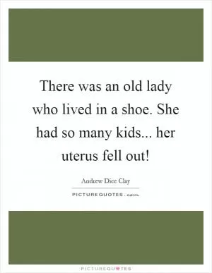There was an old lady who lived in a shoe. She had so many kids... her uterus fell out! Picture Quote #1