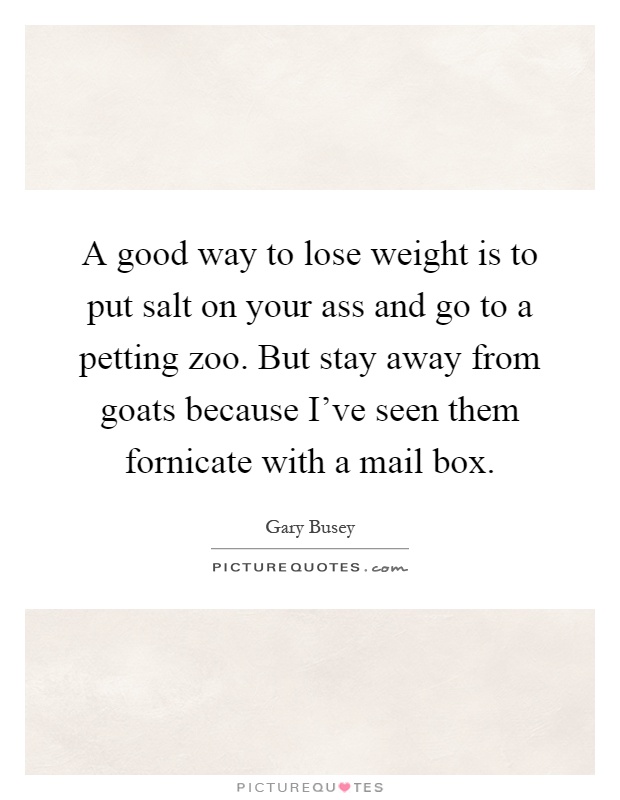 A good way to lose weight is to put salt on your ass and go to a petting zoo. But stay away from goats because I've seen them fornicate with a mail box Picture Quote #1