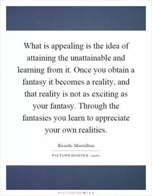 What is appealing is the idea of attaining the unattainable and learning from it. Once you obtain a fantasy it becomes a reality, and that reality is not as exciting as your fantasy. Through the fantasies you learn to appreciate your own realities Picture Quote #1