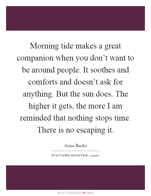 Morning tide makes a great companion when you don't want to be around people. It soothes and comforts and doesn't ask for anything. But the sun does. The higher it gets, the more I am reminded that nothing stops time. There is no escaping it Picture Quote #1