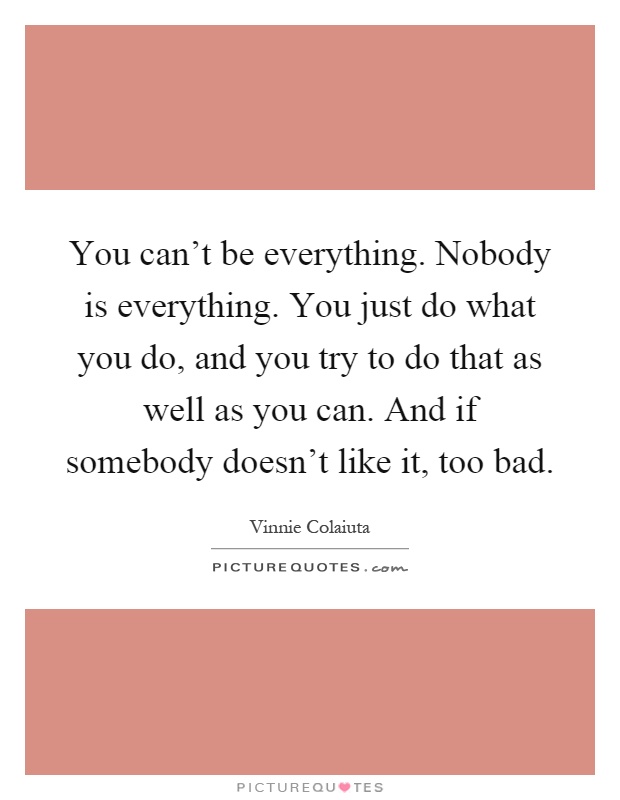 You can't be everything. Nobody is everything. You just do what you do, and you try to do that as well as you can. And if somebody doesn't like it, too bad Picture Quote #1