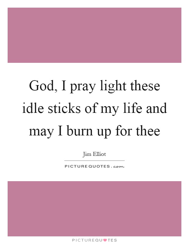God, I pray light these idle sticks of my life and may I burn up for thee Picture Quote #1