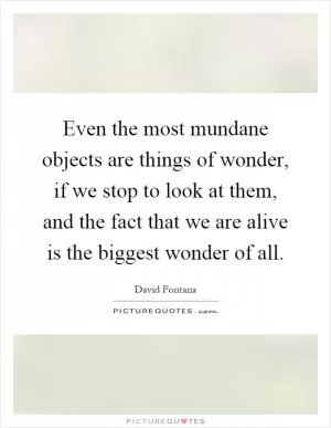 Even the most mundane objects are things of wonder, if we stop to look at them, and the fact that we are alive is the biggest wonder of all Picture Quote #1