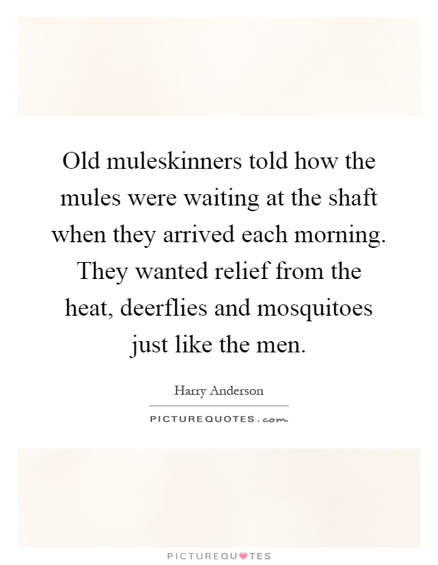Old muleskinners told how the mules were waiting at the shaft when they arrived each morning. They wanted relief from the heat, deerflies and mosquitoes just like the men Picture Quote #1