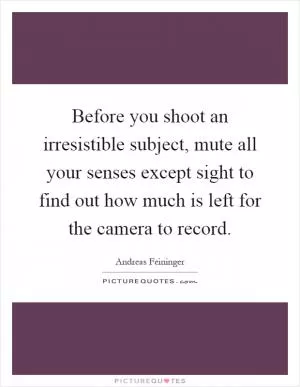 Before you shoot an irresistible subject, mute all your senses except sight to find out how much is left for the camera to record Picture Quote #1