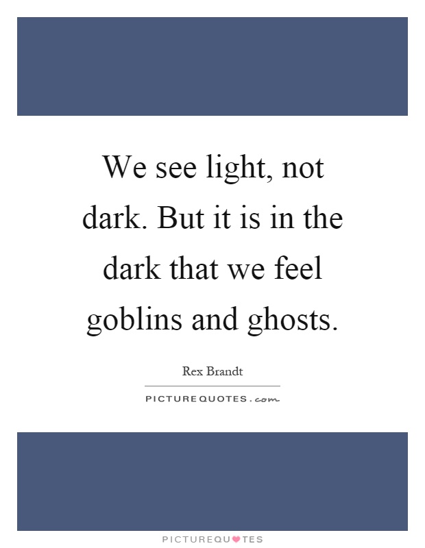 We see light, not dark. But it is in the dark that we feel goblins and ghosts Picture Quote #1
