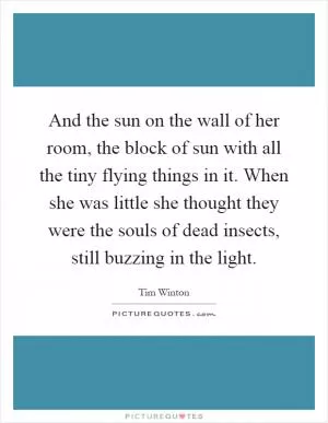 And the sun on the wall of her room, the block of sun with all the tiny flying things in it. When she was little she thought they were the souls of dead insects, still buzzing in the light Picture Quote #1