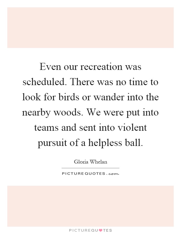 Even our recreation was scheduled. There was no time to look for birds or wander into the nearby woods. We were put into teams and sent into violent pursuit of a helpless ball Picture Quote #1