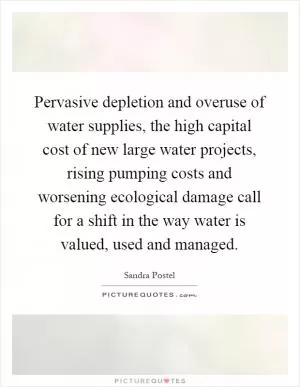 Pervasive depletion and overuse of water supplies, the high capital cost of new large water projects, rising pumping costs and worsening ecological damage call for a shift in the way water is valued, used and managed Picture Quote #1