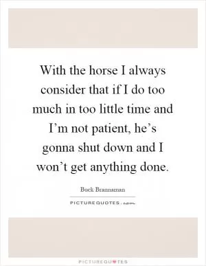 With the horse I always consider that if I do too much in too little time and I’m not patient, he’s gonna shut down and I won’t get anything done Picture Quote #1