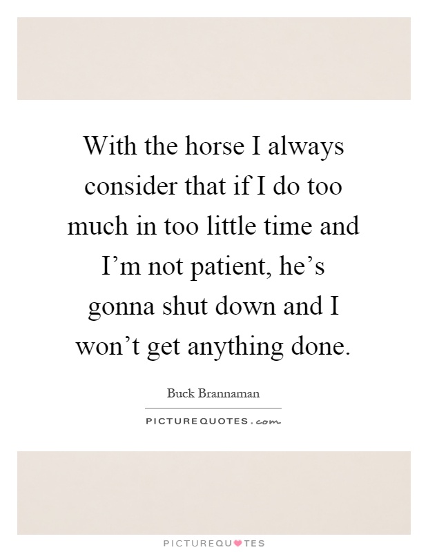 With the horse I always consider that if I do too much in too little time and I'm not patient, he's gonna shut down and I won't get anything done Picture Quote #1