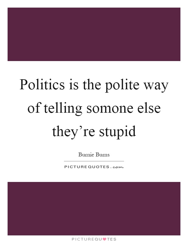 Politics is the polite way of telling somone else they're stupid Picture Quote #1