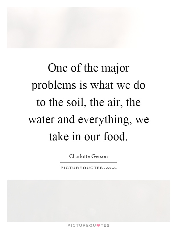 One of the major problems is what we do to the soil, the air, the water and everything, we take in our food Picture Quote #1