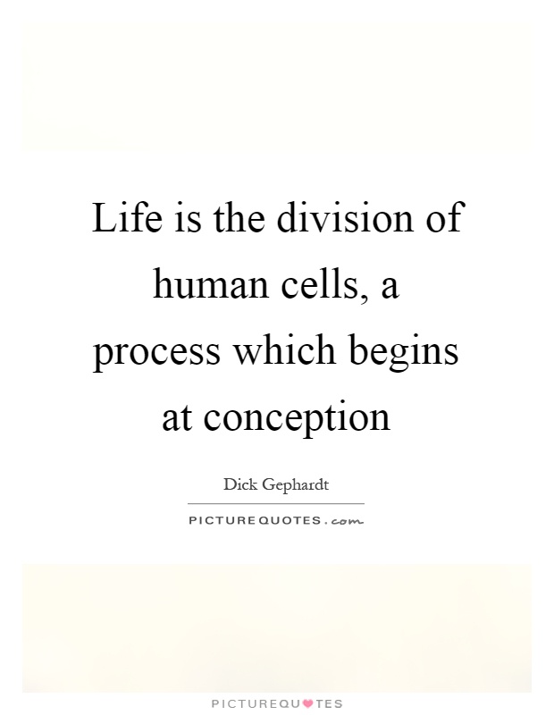 Life is the division of human cells, a process which begins at conception Picture Quote #1