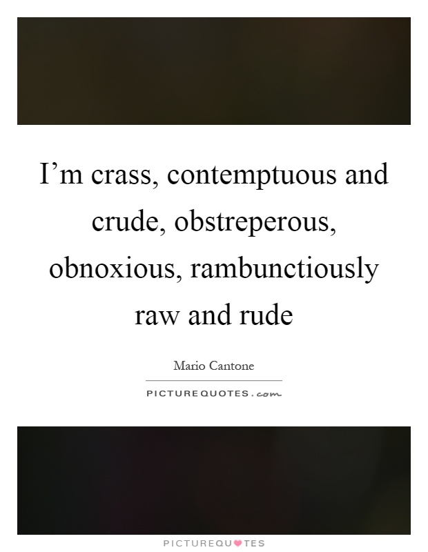 I'm crass, contemptuous and crude, obstreperous, obnoxious, rambunctiously raw and rude Picture Quote #1