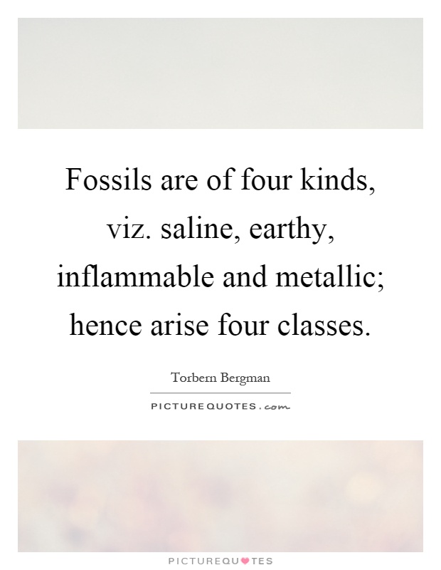 Fossils are of four kinds, viz. saline, earthy, inflammable and metallic; hence arise four classes Picture Quote #1