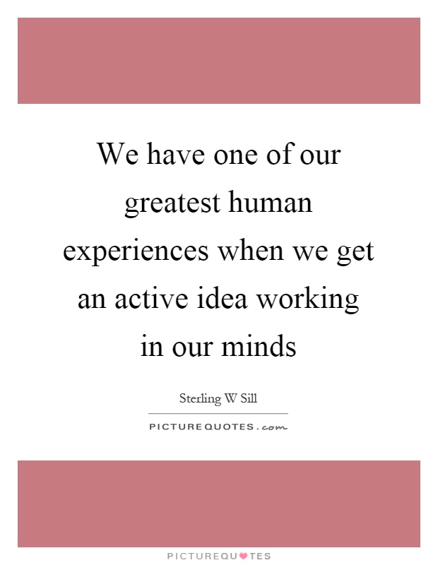 We have one of our greatest human experiences when we get an active idea working in our minds Picture Quote #1