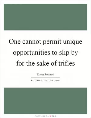 One cannot permit unique opportunities to slip by for the sake of trifles Picture Quote #1