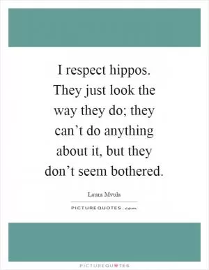 I respect hippos. They just look the way they do; they can’t do anything about it, but they don’t seem bothered Picture Quote #1