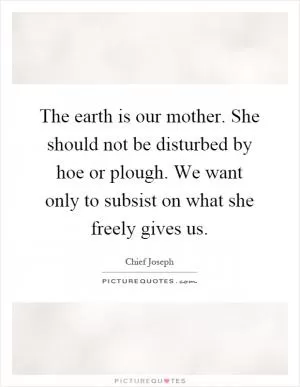 The earth is our mother. She should not be disturbed by hoe or plough. We want only to subsist on what she freely gives us Picture Quote #1