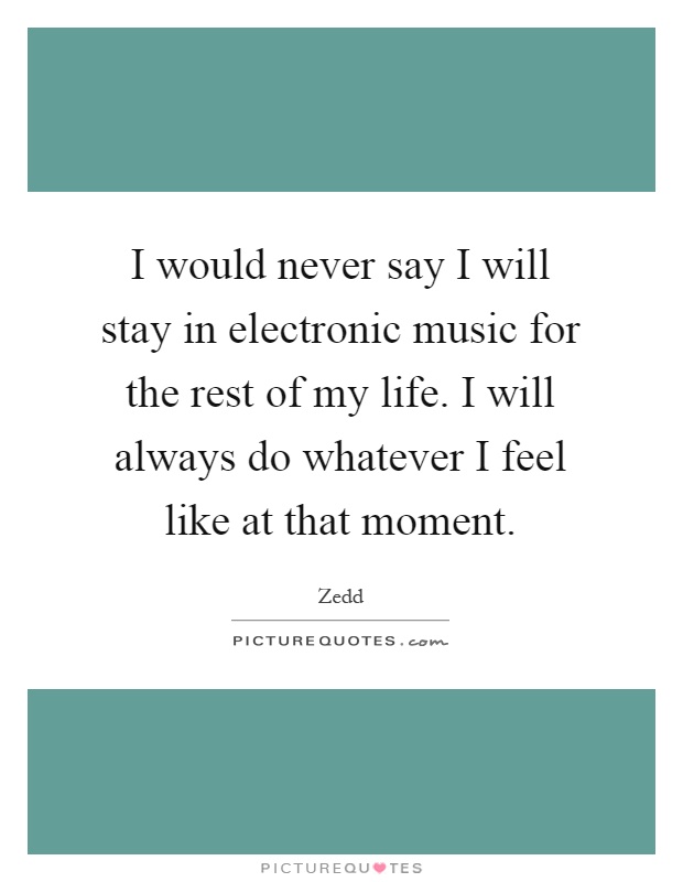 I would never say I will stay in electronic music for the rest of my life. I will always do whatever I feel like at that moment Picture Quote #1