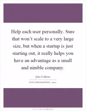 Help each user personally. Sure that won’t scale to a very large size, but when a startup is just starting out, it really helps you have an advantage as a small and nimble company Picture Quote #1