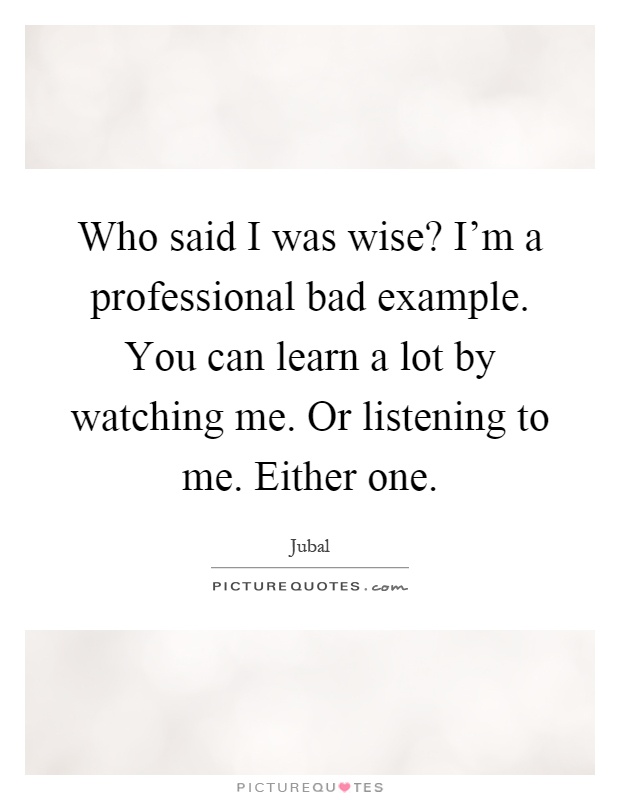 Who said I was wise? I'm a professional bad example. You can learn a lot by watching me. Or listening to me. Either one Picture Quote #1