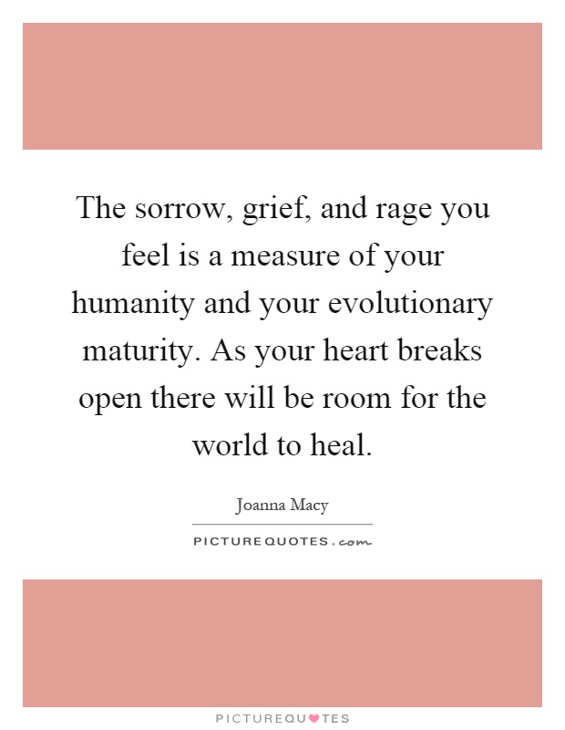 The sorrow, grief, and rage you feel is a measure of your humanity and your evolutionary maturity. As your heart breaks open there will be room for the world to heal Picture Quote #1