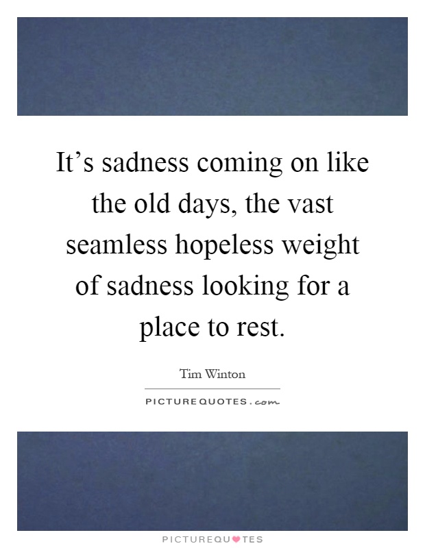 It's sadness coming on like the old days, the vast seamless hopeless weight of sadness looking for a place to rest Picture Quote #1