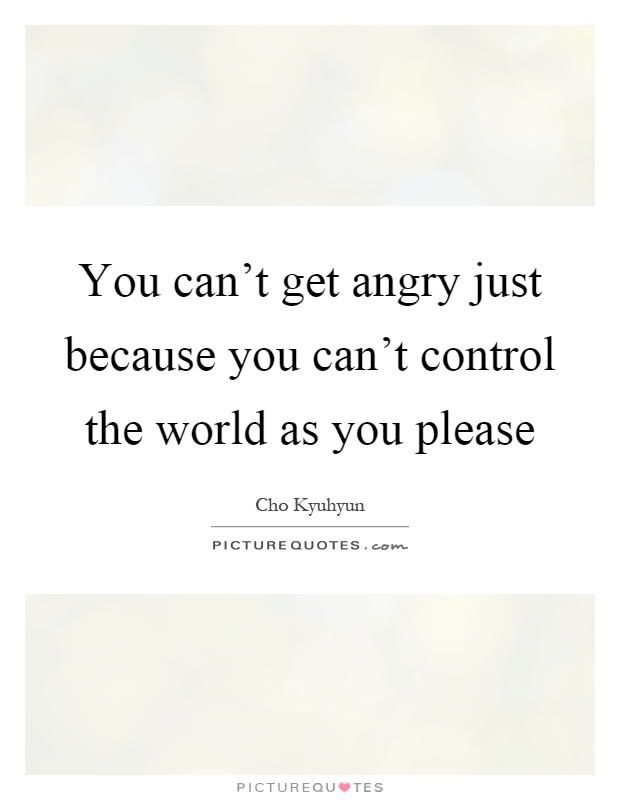You can't get angry just because you can't control the world as you please Picture Quote #1