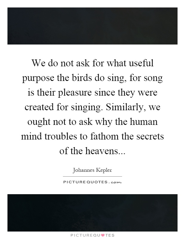 We do not ask for what useful purpose the birds do sing, for song is their pleasure since they were created for singing. Similarly, we ought not to ask why the human mind troubles to fathom the secrets of the heavens Picture Quote #1