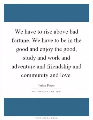We have to rise above bad fortune. We have to be in the good and enjoy the good, study and work and adventure and friendship and community and love Picture Quote #1