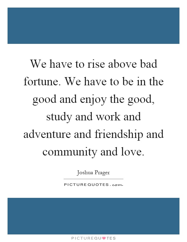 We have to rise above bad fortune. We have to be in the good and enjoy the good, study and work and adventure and friendship and community and love Picture Quote #1
