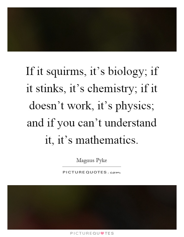 If it squirms, it's biology; if it stinks, it's chemistry; if it doesn't work, it's physics; and if you can't understand it, it's mathematics Picture Quote #1