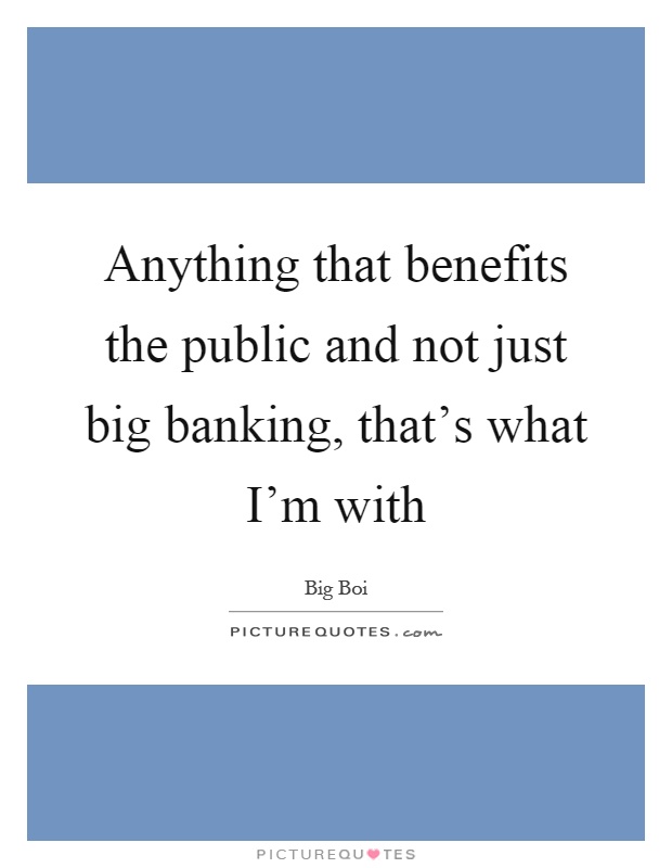 Anything that benefits the public and not just big banking, that's what I'm with Picture Quote #1