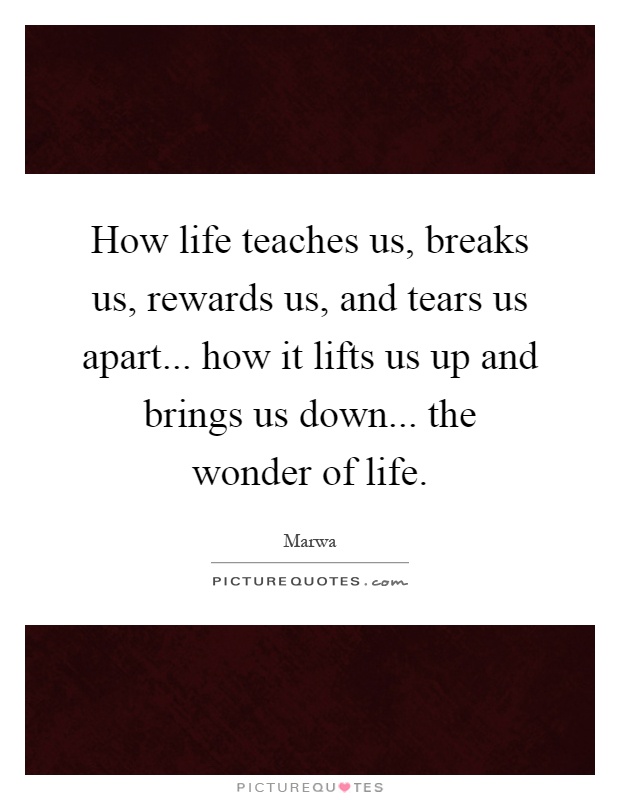 How life teaches us, breaks us, rewards us, and tears us apart... how it lifts us up and brings us down... the wonder of life Picture Quote #1