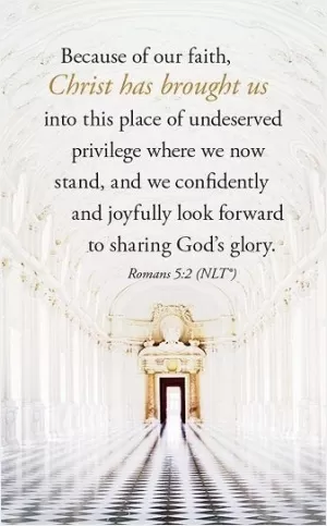 Because of our faith Christ has brought us into this place of undeserved privilege where we now stand, and we confidently and joyfully look forward to sharing God's glory Picture Quote #1