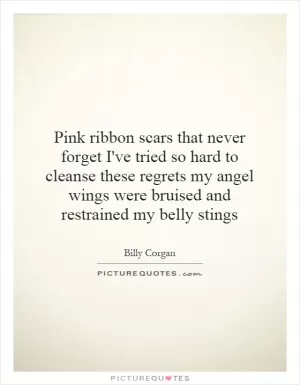 Pink ribbon scars that never forget I've tried so hard to cleanse these regrets my angel wings were bruised and restrained my belly stings Picture Quote #1
